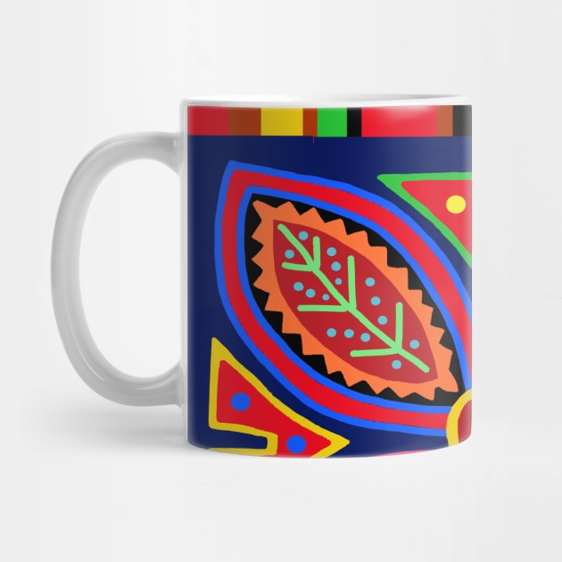 Kuna Indian Mola Flora - Red Blue Pink Yellow by Esprit-Mystique